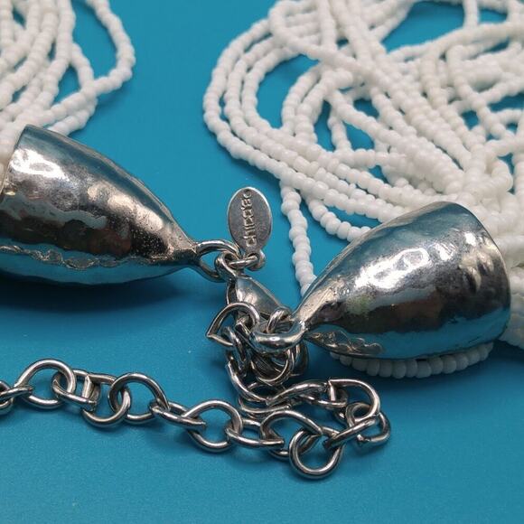 Chico's White Seed Bead Necklace, 30 Strands, Hammered Silver End Caps, 26 Inch - Picture 5 of 12